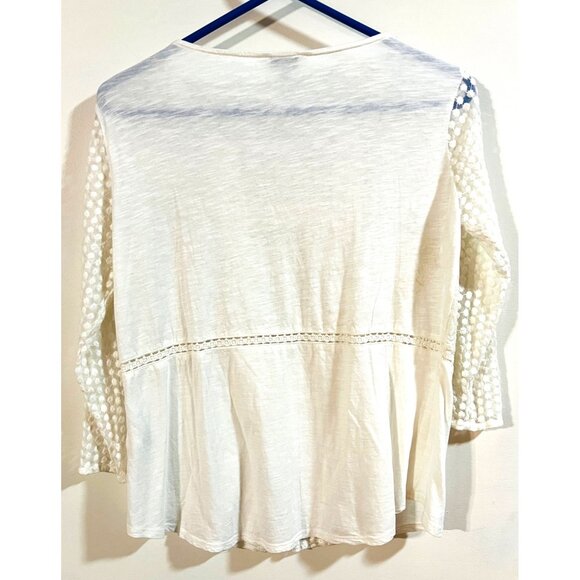 Lucky Brand Womens Medium Cream Lace & Popcorn Blouse - Picture 2 of 3